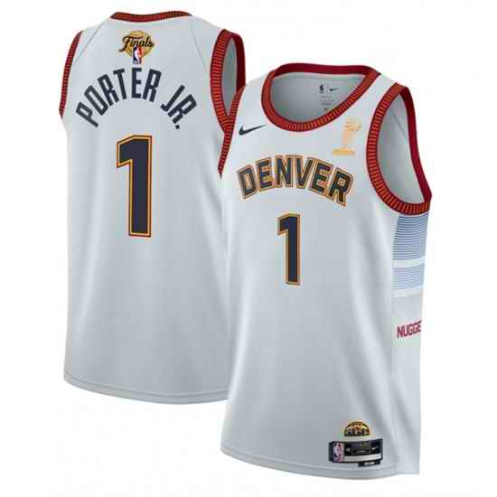 Men Denver Nuggets 1 Michael Porter Jr  White 2023 Finals Champions Icon Edition Stitched Basketball Jersey